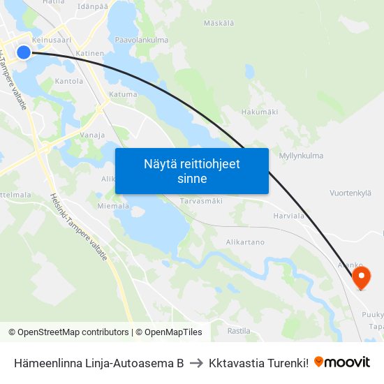 Hämeenlinna Linja-Autoasema B to Kktavastia Turenki! map