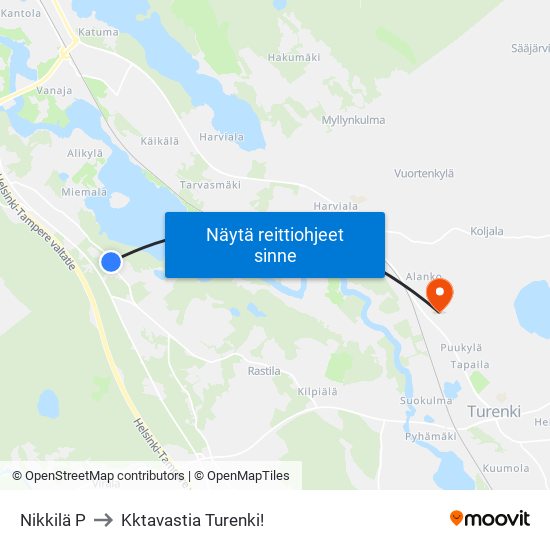 Nikkilä P to Kktavastia Turenki! map