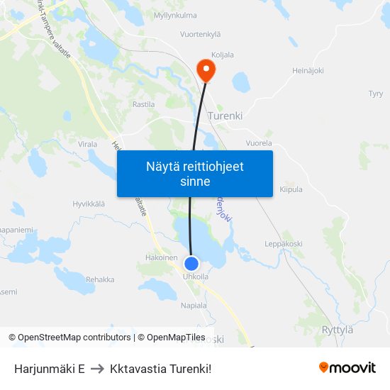 Harjunmäki E to Kktavastia Turenki! map
