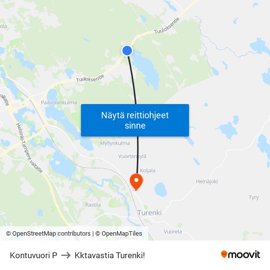 Kontuvuori P to Kktavastia Turenki! map