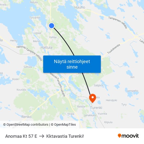 Anomaa Kt 57 E to Kktavastia Turenki! map