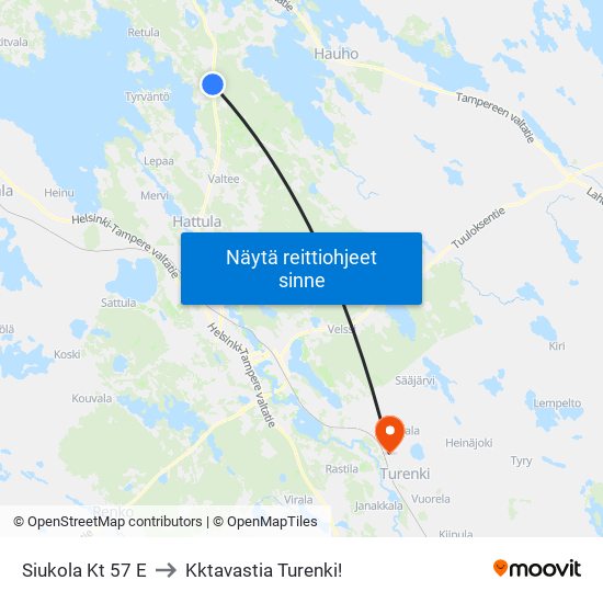 Siukola Kt 57 E to Kktavastia Turenki! map