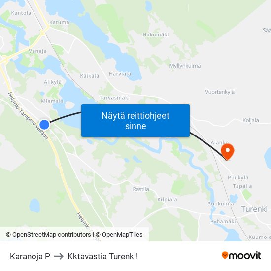 Karanoja P to Kktavastia Turenki! map