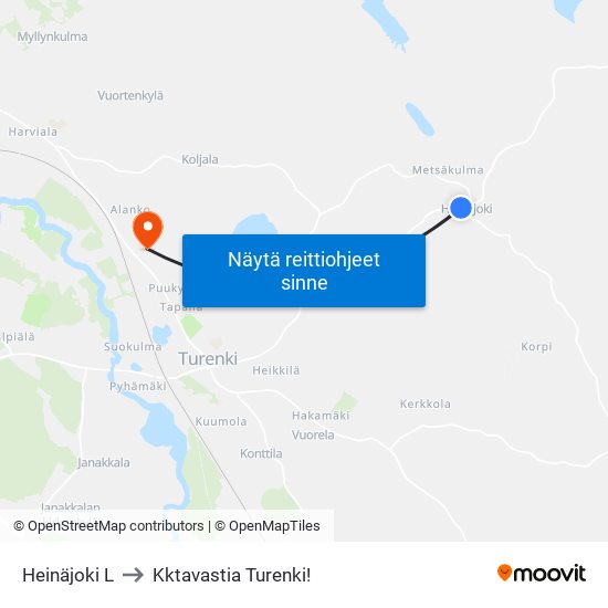 Heinäjoki L to Kktavastia Turenki! map
