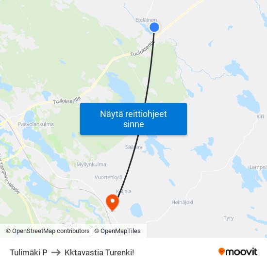 Tulimäki P to Kktavastia Turenki! map