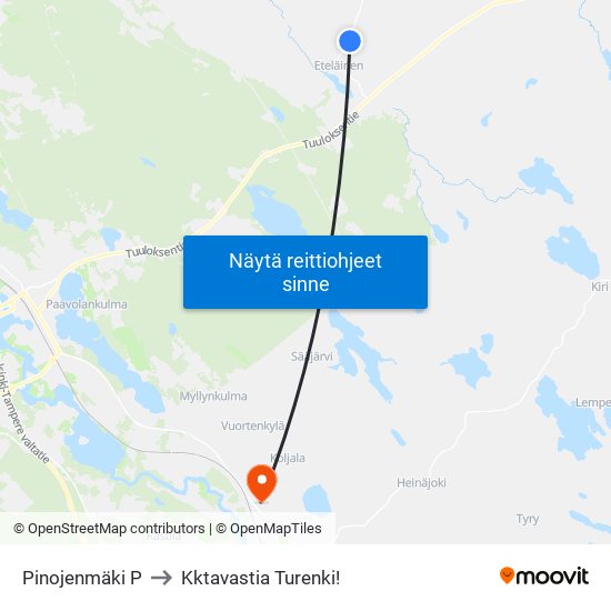 Pinojenmäki P to Kktavastia Turenki! map
