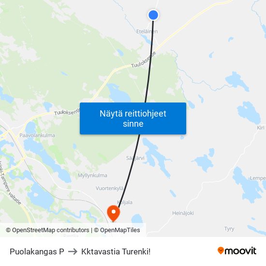 Puolakangas P to Kktavastia Turenki! map