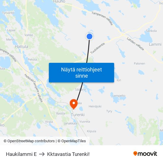 Haukilammi E to Kktavastia Turenki! map