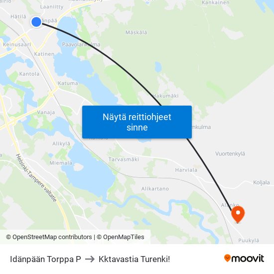 Idänpään Torppa P to Kktavastia Turenki! map