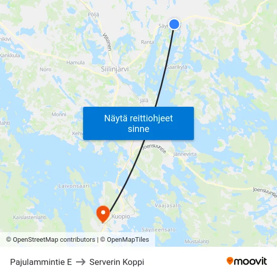 Pajulammintie E to Serverin Koppi map