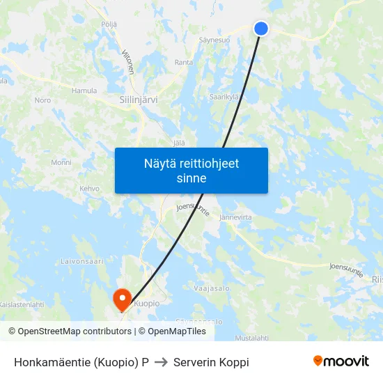 Honkamäentie (Kuopio) P to Serverin Koppi map