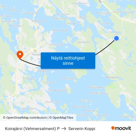 Koirajärvi (Vehmersalment) P to Serverin Koppi map