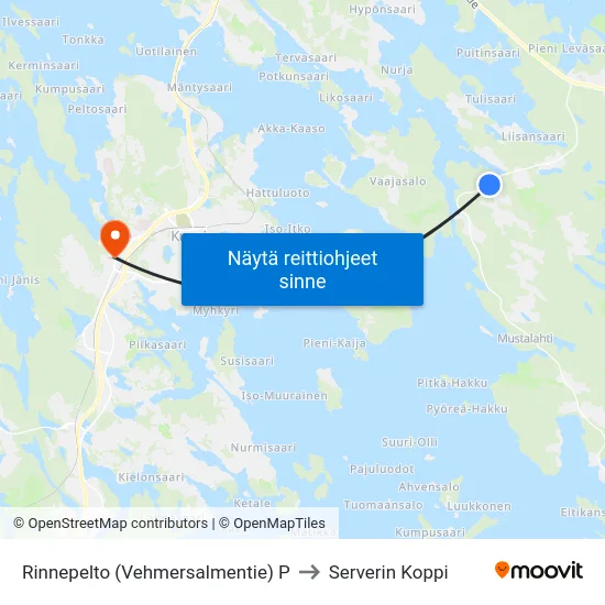 Rinnepelto (Vehmersalmentie) P to Serverin Koppi map
