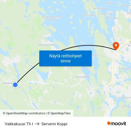 Vakkakuusi Th I to Serverin Koppi map