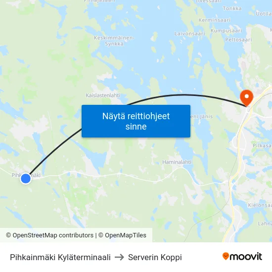 Pihkainmäki Kyläterminaali to Serverin Koppi map