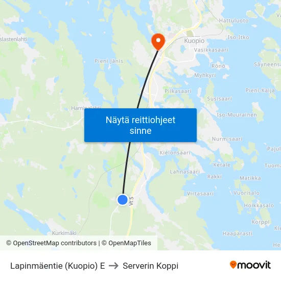 Lapinmäentie (Kuopio) E to Serverin Koppi map