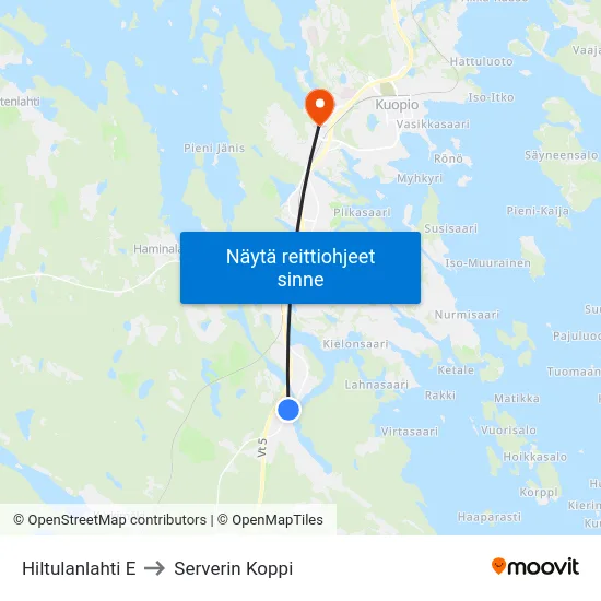 Hiltulanlahti E to Serverin Koppi map
