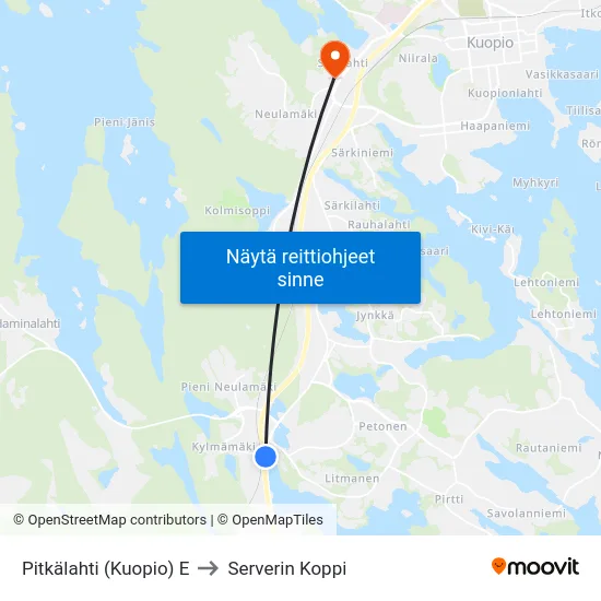 Pitkälahti (Kuopio) E to Serverin Koppi map