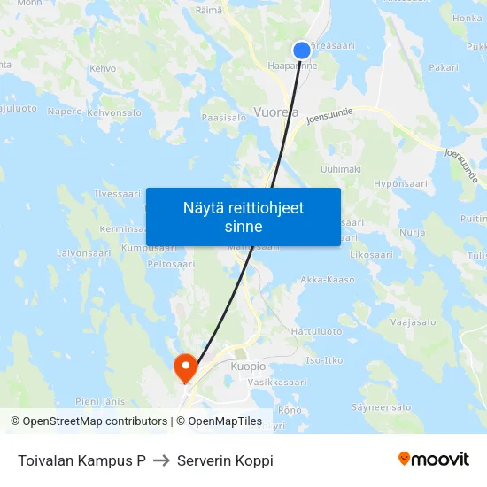 Toivalan Kampus P to Serverin Koppi map