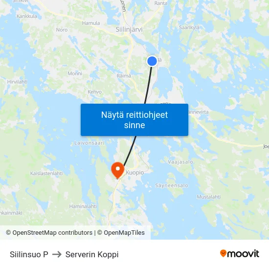 Siilinsuo P to Serverin Koppi map