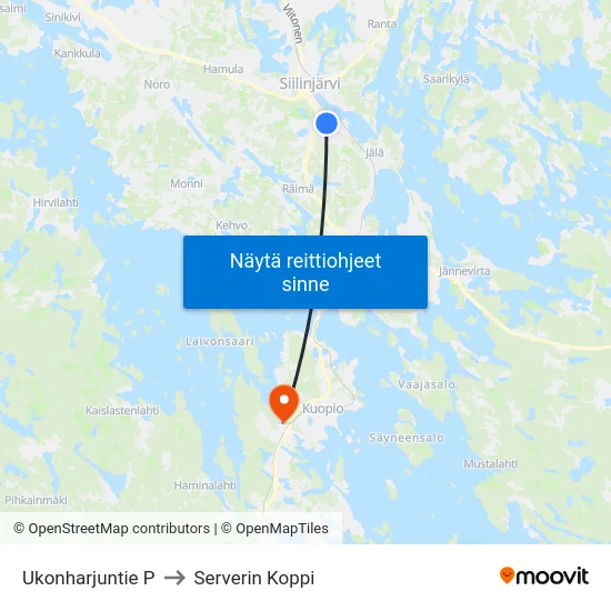 Ukonharjuntie P to Serverin Koppi map