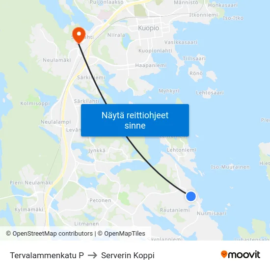 Tervalammenkatu P to Serverin Koppi map