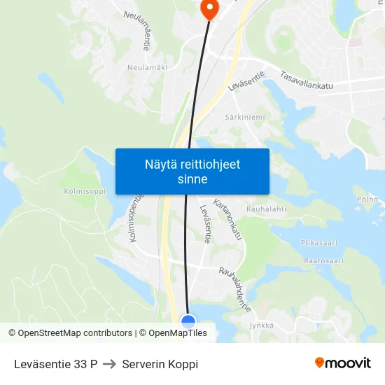 Leväsentie 33 P to Serverin Koppi map