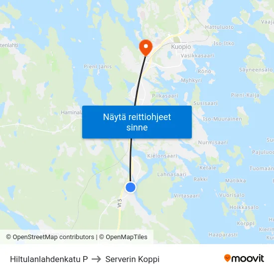 Hiltulanlahdenkatu P to Serverin Koppi map