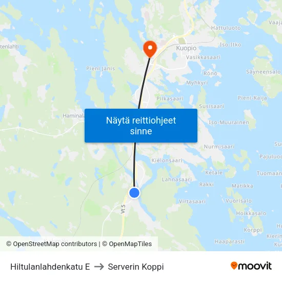 Hiltulanlahdenkatu E to Serverin Koppi map