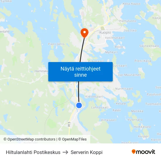 Hiltulanlahti Postikeskus to Serverin Koppi map