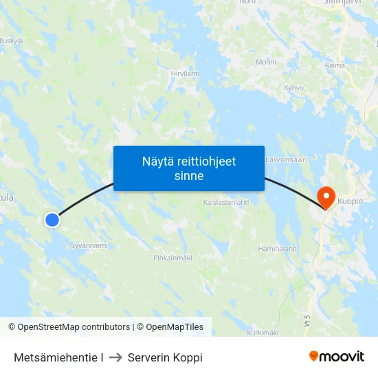 Metsämiehentie I to Serverin Koppi map