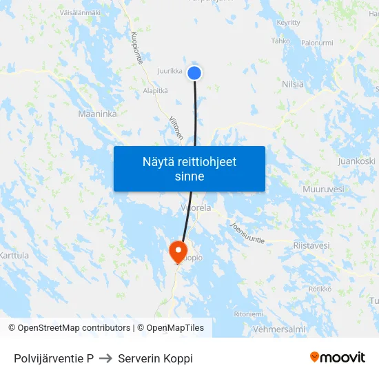 Polvijärventie P to Serverin Koppi map