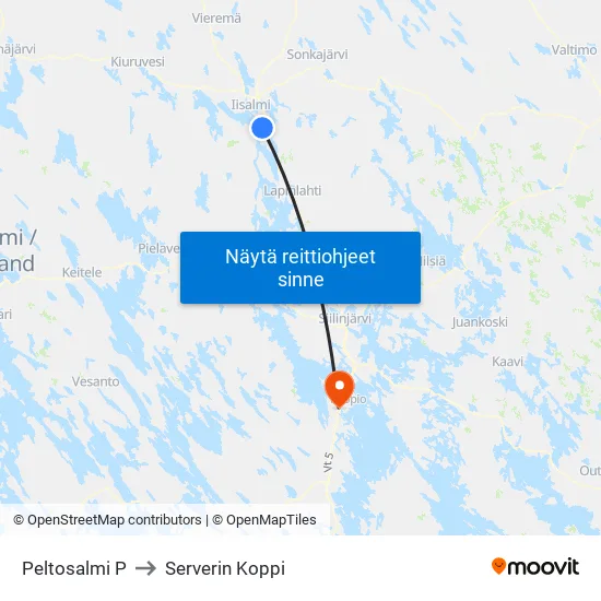 Peltosalmi to Serverin Koppi map
