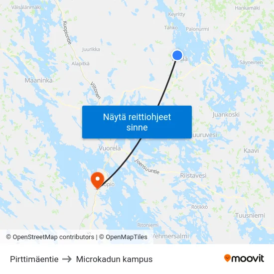 Pirttimäentie to Microkadun kampus map