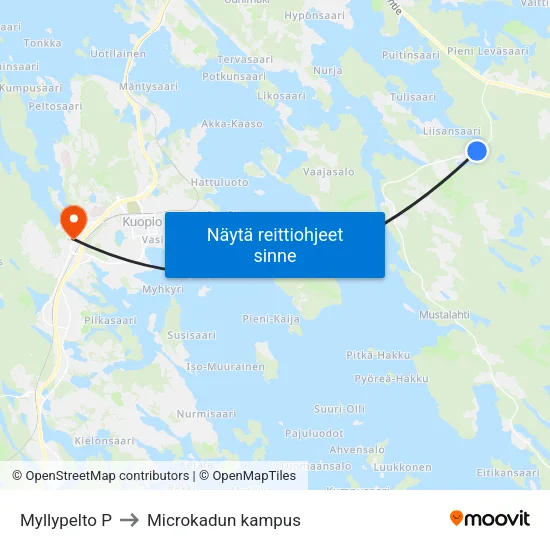 Myllypelto P to Microkadun kampus map