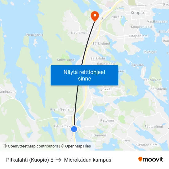 Pitkälahti (Kuopio) E to Microkadun kampus map
