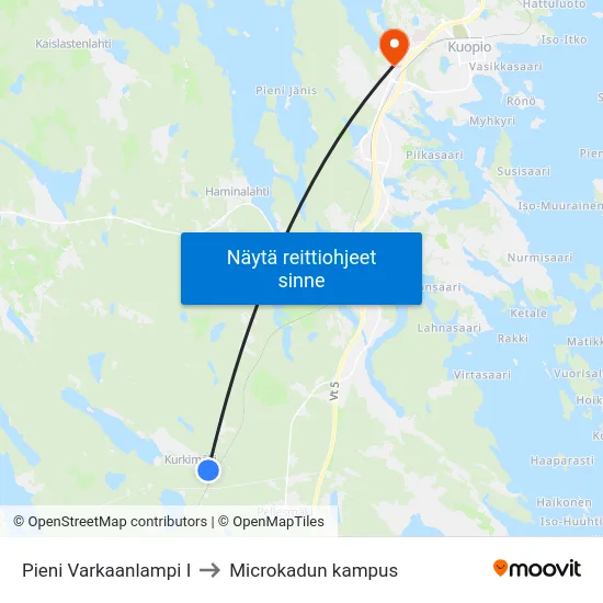 Pieni Varkaanlampi I to Microkadun kampus map