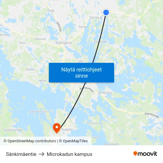 Sänkimäentie to Microkadun kampus map