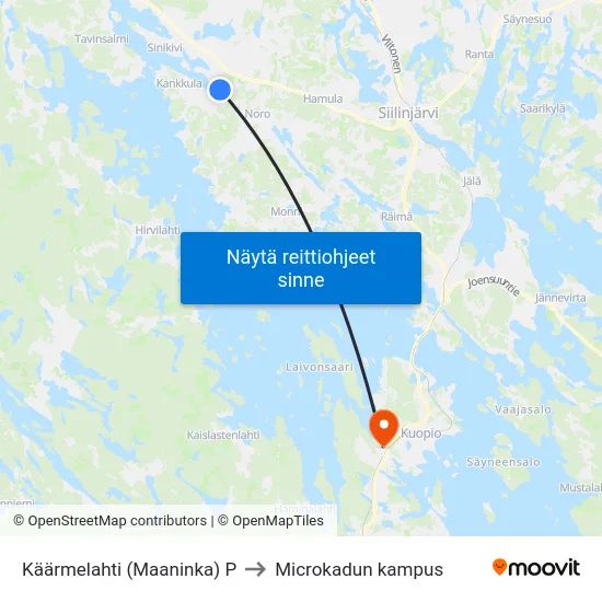 Käärmelahti (Maaninka) P to Microkadun kampus map