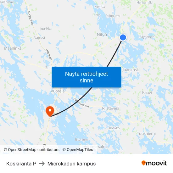 Koskiranta P to Microkadun kampus map
