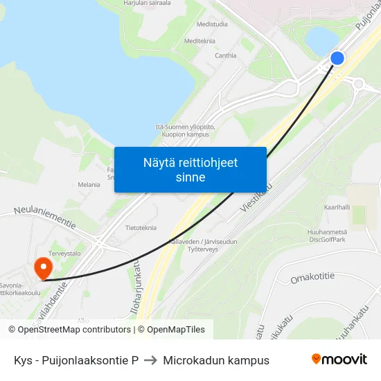Kys - Puijonlaaksontie P to Microkadun kampus map