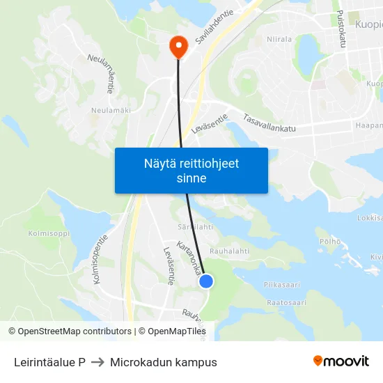 Leirintäalue P to Microkadun kampus map
