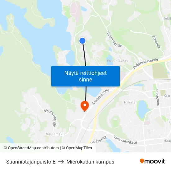 Suunnistajanpuisto E to Microkadun kampus map