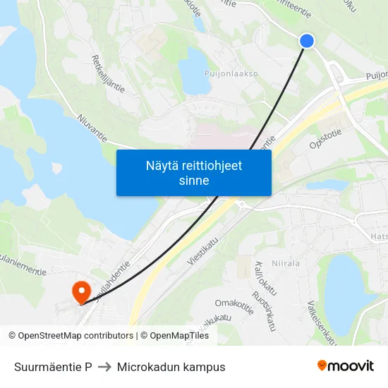 Suurmäentie P to Microkadun kampus map
