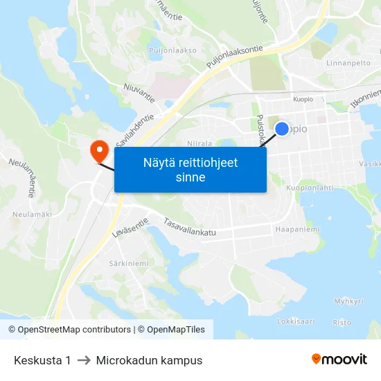 Keskusta 1 to Microkadun kampus map