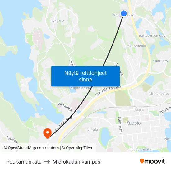 Poukamankatu to Microkadun kampus map