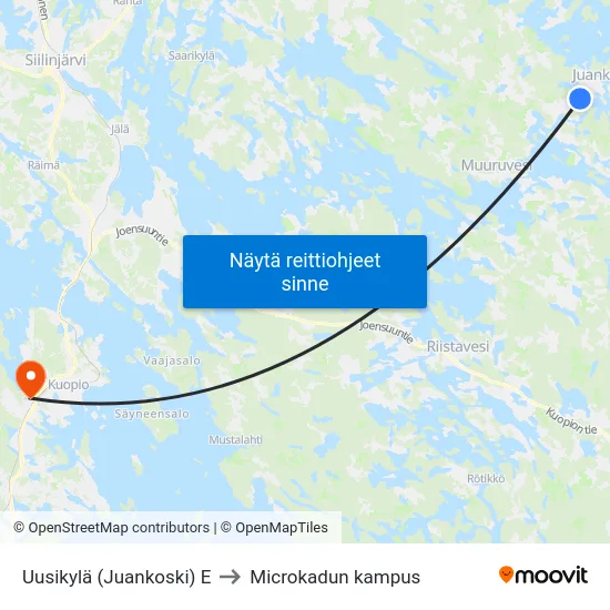 Uusikylä (Juankoski)  E to Microkadun kampus map