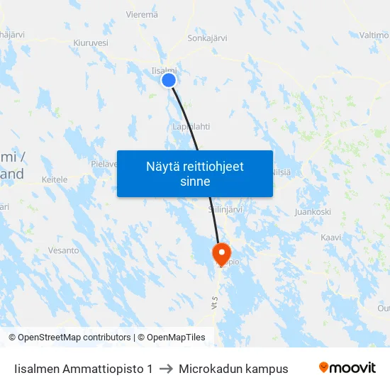 Iisalmen Ammattiopisto 1 to Microkadun kampus map