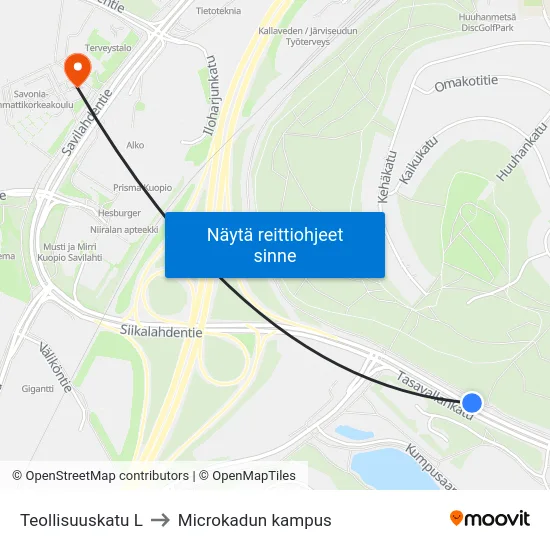 Teollisuuskatu L to Microkadun kampus map