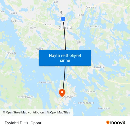 Pyylahti P to Oppari map